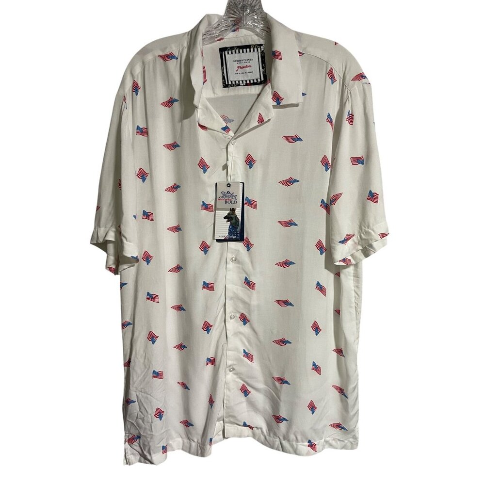 Denim & Flower Ricky Singh Freedom US Flag Mens Shirt Size XL  White Button Up
